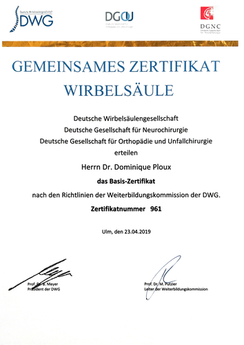 Basiszertifikat Wirbelsäule